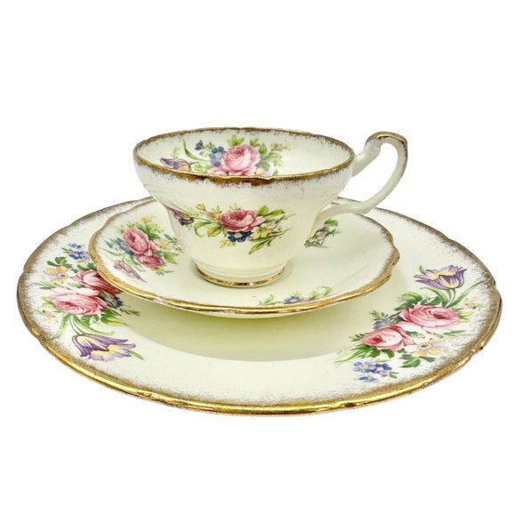 Vintage E. Brain & Co Ltd English Bone China Foley Tulip 8 inch Plate Cup Saucer - Picture 1 of 6
